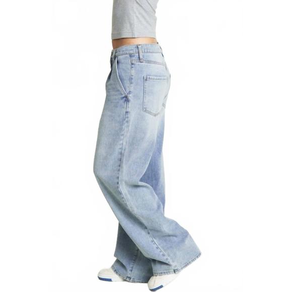 NEW OLIVER LOGAN thompson wide leg trouser in light indigo worn - Picture 2 of 3